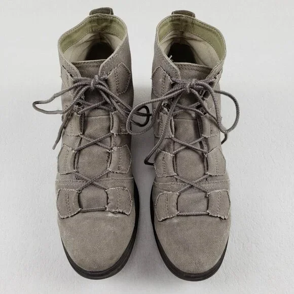 Sorel Major Carly Lace Up Boot Womens 8.5 Beige Canvas Ankle Military Combat - Picture 3 of 10